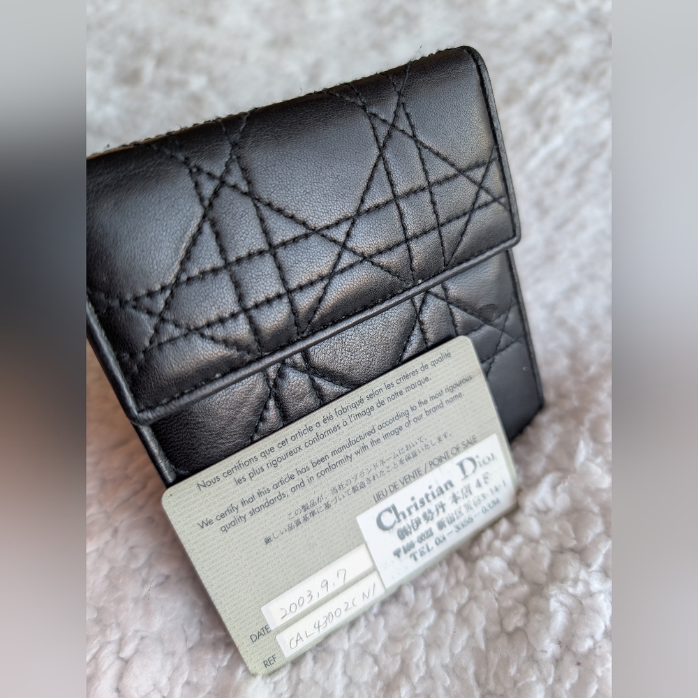 Christian Dior black leather trifold wallet